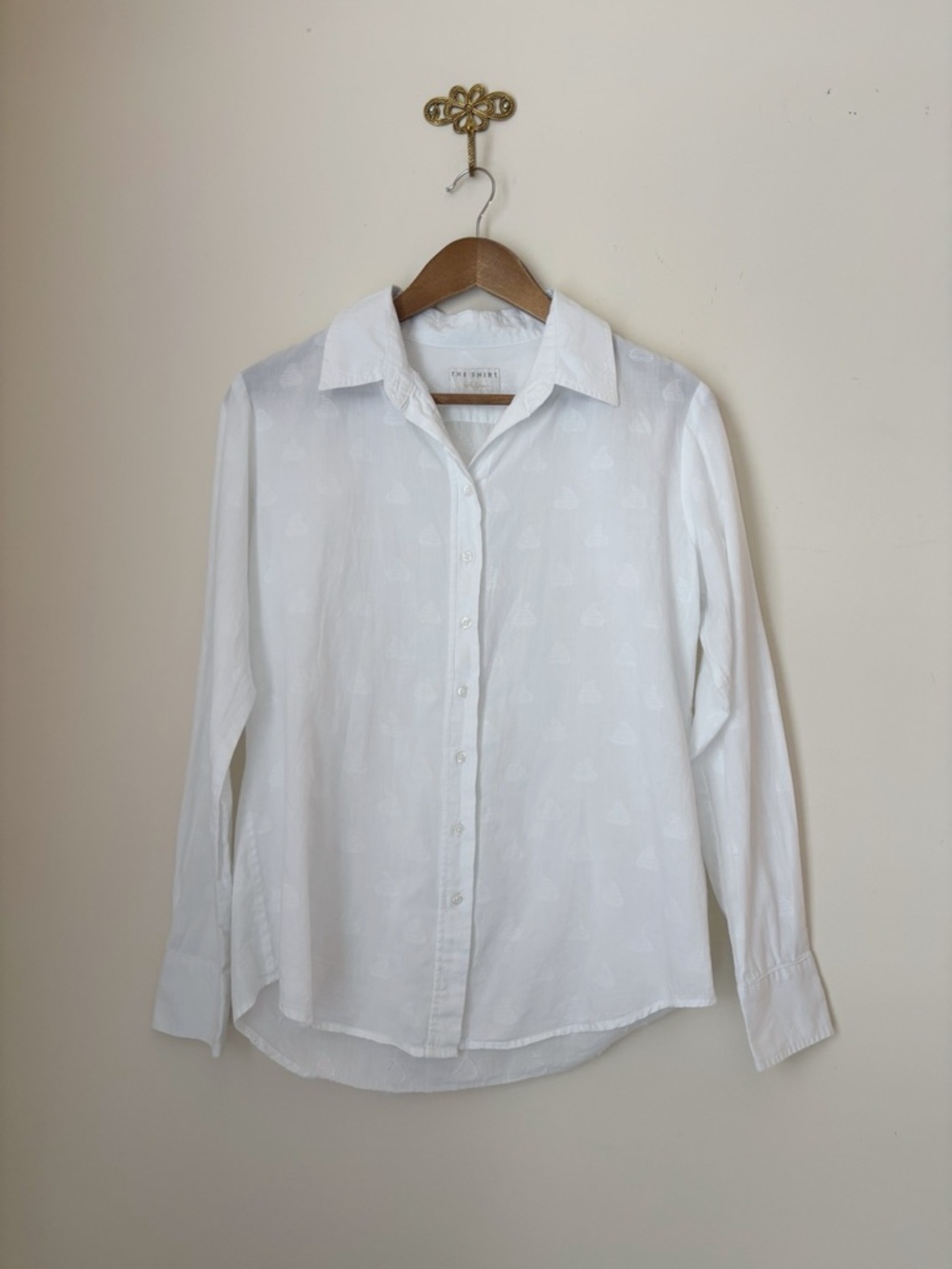 The Shirt Rochelle Behrens White Jacquard Button Front Shirt Large Luxe Basic